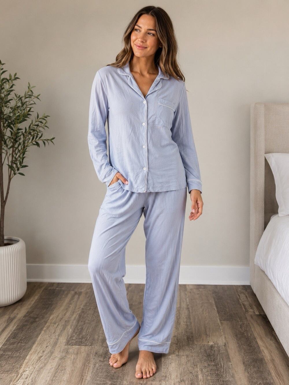 Eberjey Gisele TENCEL Modal Long PJ Set - Lavender Dusk Size Small